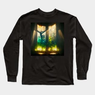 Green Stained Glass Tree Long Sleeve T-Shirt